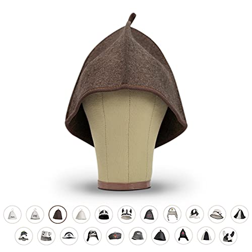 LoWell® Saunahut - Filzhut für Damen und Herren inkl. Sauna-Ratgeber - Ideales Sauna Zubehör für ein einzigartiges Wellness Erlebnis - Farbe braun - fällt klein aus - Saunamütze Saunakappe