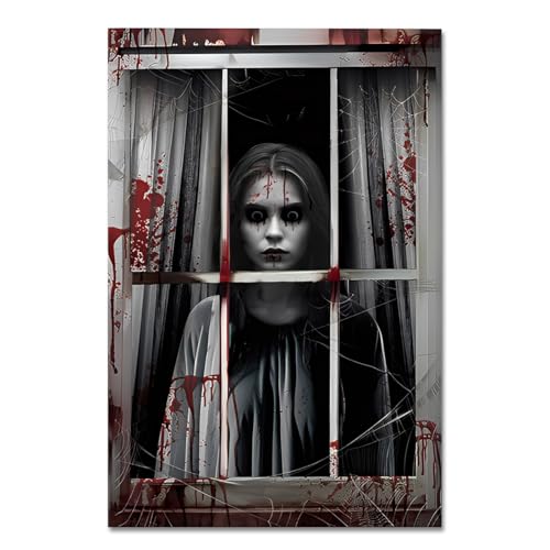 1 Stück Halloween Deko Gruselig Fensterbilder - Halloween Deko Fenster Vorhang für Outdoor Innen Garten Haustür Tür, 120 x 80cm Helloween Draußen Fensterdeko Horror Party Decorations Zubehör(A)