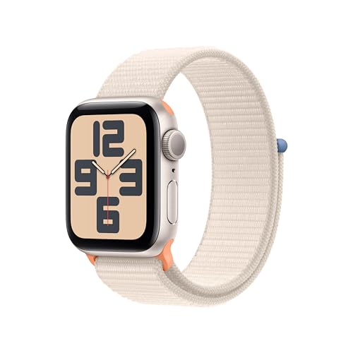 Apple Watch SE (2. Generation, 2023) (GPS, 40 mm) Smartwatch mit Aluminiumgehäuse und Sport Loop Armband in Polarstern. Fitness- und Schlaftracker, Unfallerkennung, Herzfrequenzmesser, CO₂ neutral