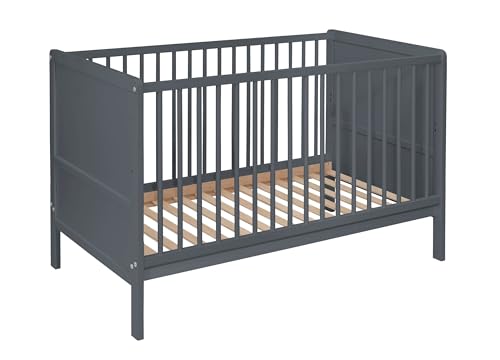 Baby Happy Bliss Nelly Babybett 120x60 cm – Kinderbett – Grau – Buchenholz – 2-Fach höhenverstellbar – 3 Schlupfsprossen – EN 716 geprüft
