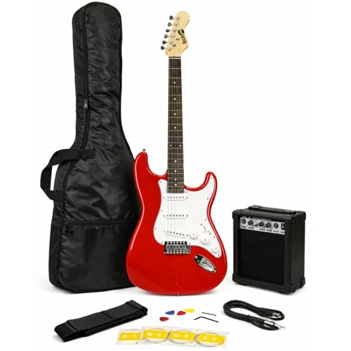 RockJam Full Size Electric Guitar Kit with 10-Watt Guitar Amp, Lessons, Strap, Gig Bag, Picks, Whammy, Lead and Spare Strings - Red