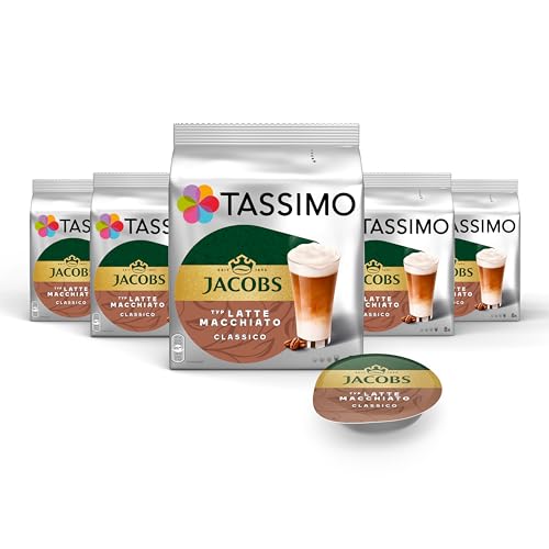 Tassimo Kapseln Jacobs Typ Latte Macchiato Classico, 40 Kaffeekapseln, 5er Pack, 5 x 8 Getränke