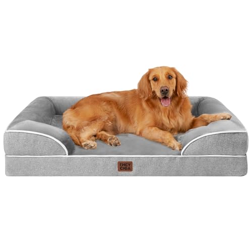 EHEYCIGA Orthopädisches Hundebett Grosse Hunde, 112x81cm, Memory Foam Hundekorb XL, Waschbar Hundesofa Wasserdicht rutschfest, Hundecouch mit Hohem Rand, Grau
