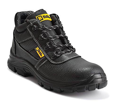 BLACK HAMMER Sicherheitsstiefel Herren Wasserdicht S3 SRC Stahlkappe Arbeitsschuhe Knöchelhoch Leder Sicherheitsschuhe Schwarz Leicht 1007 (43 EU)