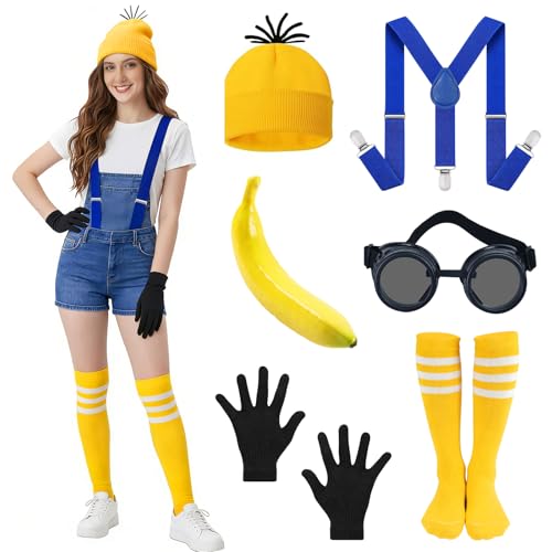 YURDELF Karneval Kostüm Damen,6 Stück Erwachsene Karnevalskostüm Enthalten Mütze Brille Hosenträger Handschuhe