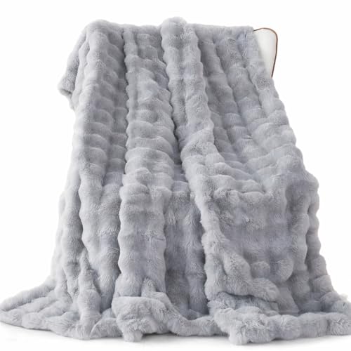 Kuscheldecke 100x160 cm Grau, Super Soft Kaninchen Plüsch Decke 500 GSM, Wohndecke Warme Flauschige Überwurfdecke für Sofa, Bett, Couch, Schlafzimmer & Büro, Maschinenwaschbar