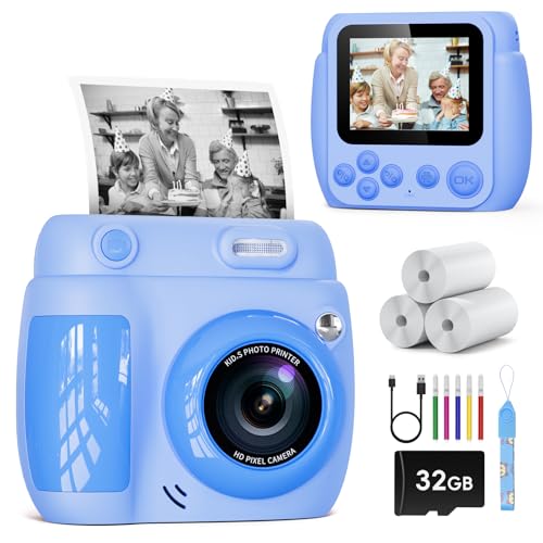 Kinderkamera Sofortbildkamera,LETSHAHA 1080P 20MP 2.4 Zoll Bildschirm Kinderkamera Sofortbildkamera Kinder mit 32G Karte,Blitz,3 Rollen Druckpapier,Geschenk für Kinder3 4 5 6 7 8 9 10 11 12 Jahren