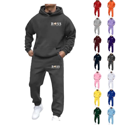 Generisch Jogging Anzug Set Herren Trainingsanzug 2-Teilig Hoodie und Jogginghose Casual Hausanzug Sportlich Tracksuit Einfarbig Luftige mit Kapuze und Taschen Baumwolle Gym Sportanzug mit Kordelzug