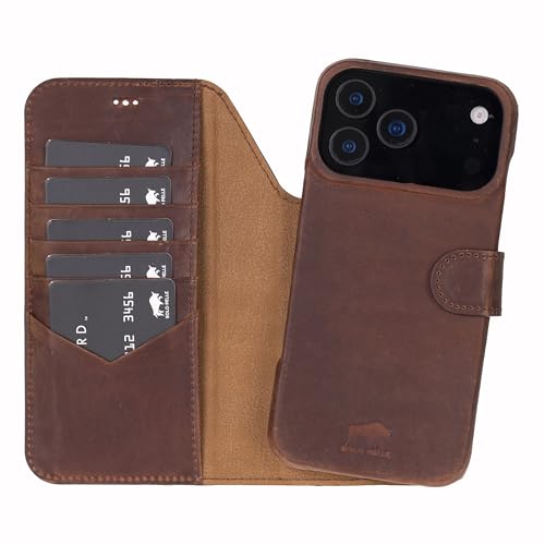Solo Pelle Lederhülle kompatibel für iPhone 17 Pro in 6.3 Zoll abnehmbare Hülle (2in1) inkl. Kartenfächer geeignet für MagSafe Zubehör (Vintage Braun)