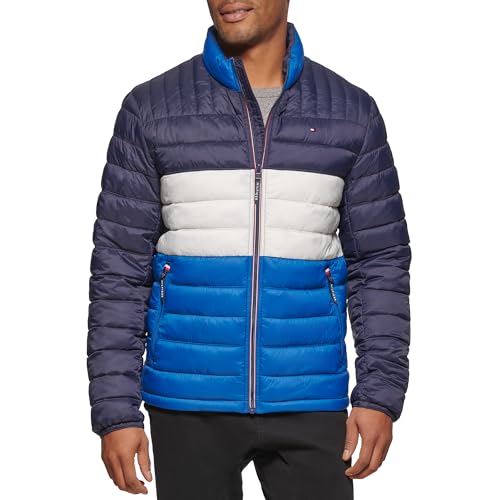 Tommy Hilfiger Ultra Loft Pufferjacke für Herren, leicht verstaubar, in den Größen Standard, Groß und Hochgewachsen, Königsblauer Farbblock, 3XL