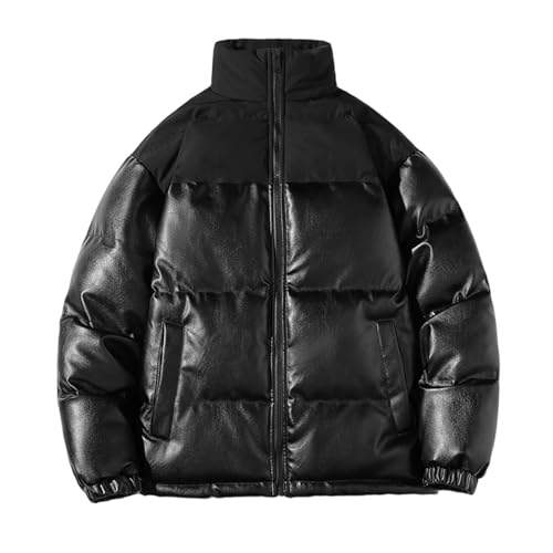 Generisch Winterjacke Herren Steppjacke Glänzende Daunenjacke Stehkragen Blouson Jogging Puffer Jacket Gepolstert Jacke Winddichte Sportjacke Kälte Mantel Warme Bequeme Outdoorjacke Schwarz M