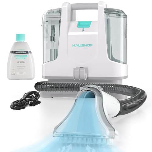 HAUSHOF Waschsauger Teppichreiniger, StainZapper Fleckenreiniger für Teppich mit Reinigungsmittel, Sofa, Vorleger, Polster, Treppen, Auto, 28,5cm X 15cm X 26,5cm, 400W, Weiß/Grau