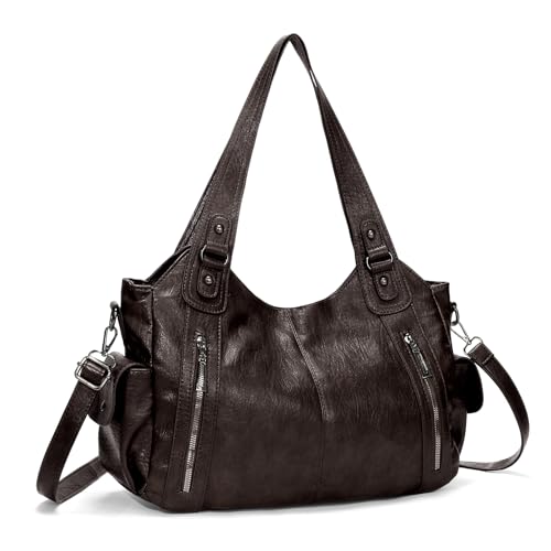 Generisch Generish Handtasche Damen,Weiches Leder Tote Hobo Bag Groß Shopper Tasche Uni Tasche Vintage Bag Braun Slouchy UmhäNgetasche Arbeitstasche für Schule Reisen
