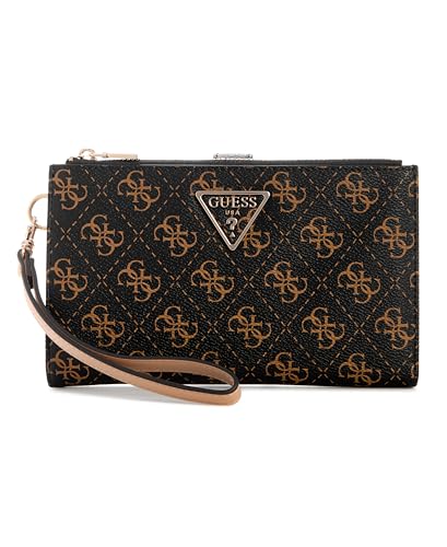 GUESS Damen Laurel Ii Wallet mit Doppeltem Reißverschluss, Organizer-Geldbörse, Braunes Logo