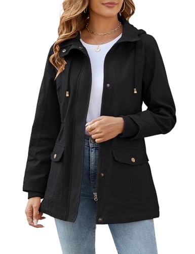 Tuopuda Damen Jacke Frühling Frühlingsjacke Sommerjacke Herbstjacke Hoodie Jacke Reißverschluss Kapuzenjacke Sommermantel Kurzmantel mit Taschen Geschenk für Frauen, Schwarz, XL