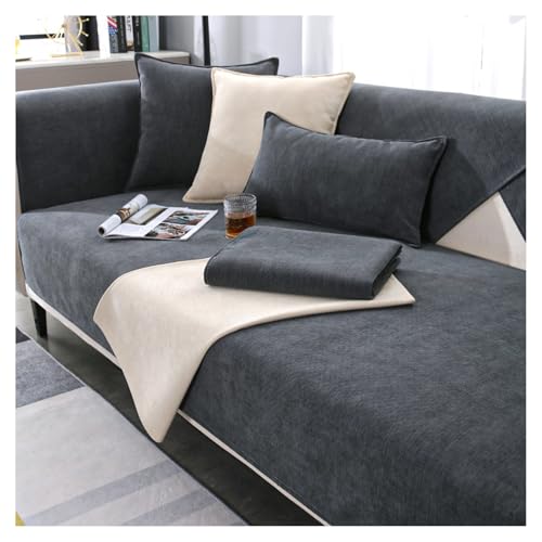 CJJZFO Sofa Überzug Weiche Chenille Sofabezug: Hund Katze Sofaschoner Anti Rutsch Vintage Couch Überzug für U Form L Form Sektionssofa für 1 2 3 4 Sitzer Sofa (Dunkelgrau, 70 * 70cm)