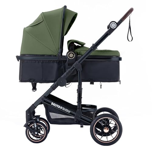 Daliya® NEOMOVE 2in1 Kombi-Kinderwagen | Buggy | klappbare Babywanne und Sportsitz | Große Räder | Rückenlehne stufenlos | Leichter Alu-Rahmen | Großer Einkaufskorb (Schwarz-Olivgrün)