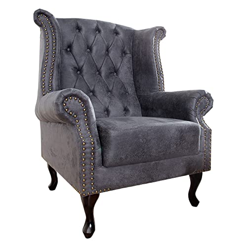 invicta INTERIOR riess-Ambiente Edler Chesterfield Ohrensessel antik grau mit Knopfheftung und Nietenbesatz Sessel Clubsessel Wohnzimmersessel