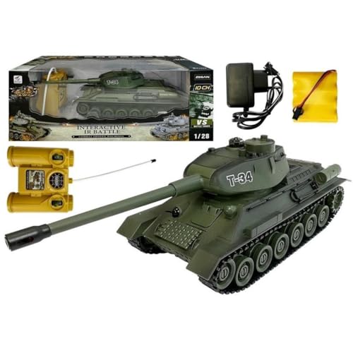 efaso Ferngesteuerter Panzer T-34 99815-2,4Ghz ferngesteuert mit Schussfunktion (Simulation) / Infrarot Kampfsystem/drehbarer Turm mit Sound und Licht 1:28