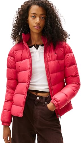 Tommy Jeans Damen Pufferjacke Basic Hooded Down Jacket mit Kapuze, Rot (Vintage Cerise), S