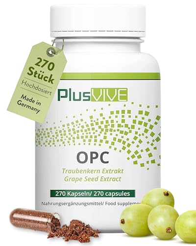 PlusVive OPC Traubenkernextrakt Kapseln hochdosiert I 1x 270 Kapseln I 400mg Extrakt pro Kapsel I OPC Kapseln aus französischen Trauben I Nahrungsergänzungsmittel vegan & laborgeprüft