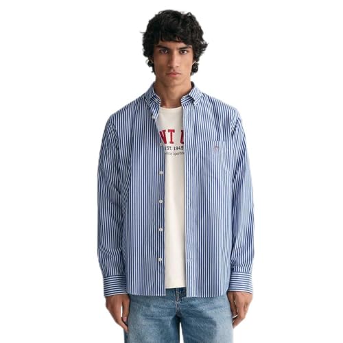 GANT Herren Reg Poplin Stripe Shirt Klassisches Hemd, College Blue, XL EU