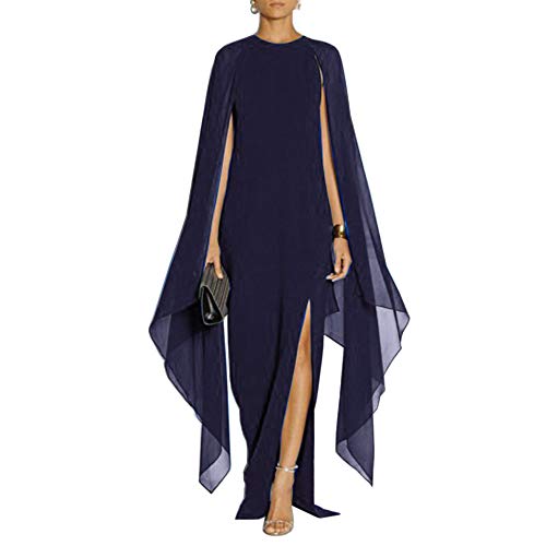 MAYFASEY Damen Elegant High Split Flare Sleeve Formal Abendkleider Maxikleid mit Umhang, Marineblau, X-Groß