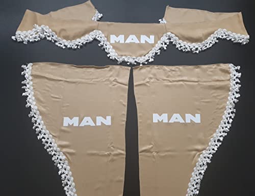VNVIS 3er Set Dekoschal Plüsch mit weißen Pompons für LKW Man TGX TGA TGM (Beige)