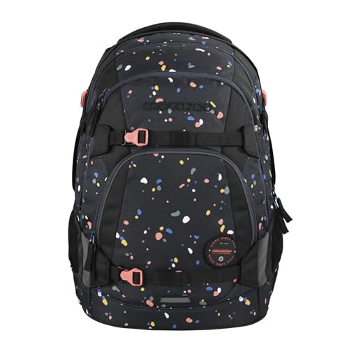 coocazoo Schulrucksack Mate „Sprinkled Candy”, schwarz-rosa, ergonomischer & anpassbarer Tornister, höhen- & größenverstellbar, mit Brustgurt & Hüftgurt, ab der 3. Klasse
