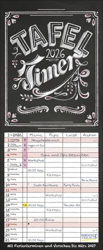 Tafel Timer - Familienplaner 2026 für 4 Personen - Korsch-Verlag - Kalender mit 4 Spalten zum Eintragen - 19 cm x 46 cm