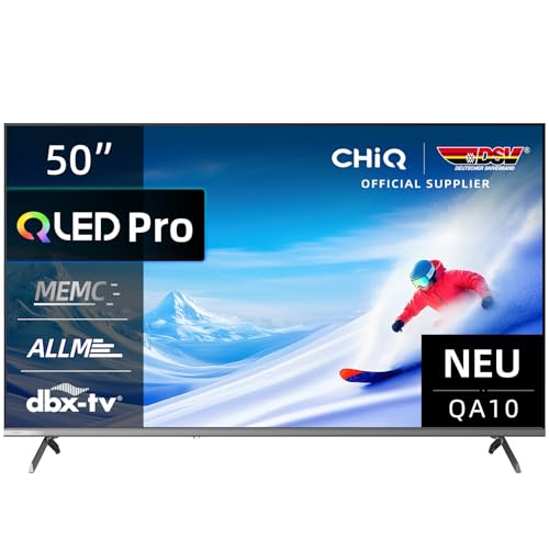 CHIQ 50QA10 50 Zoll 4K UHD QLED Smart Google TV, QLED Pro, DLG 120Hz, MEMC, VRR, ALLM, HDR10, Dolby Audio, 4X HDMI 2.1, Wide Color Gamut, rahmenloses Metallgehäuse, Chromecast, Google Assistant