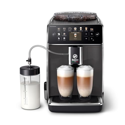 Saeco GranAroma Kaffeevollautomat mit 14 Kaffeespezialitäten, intuitives Farbdisplay, 4 Benutzerprofile, Keramikmahlwerk, Schwarz-Grau (SM6580/10)