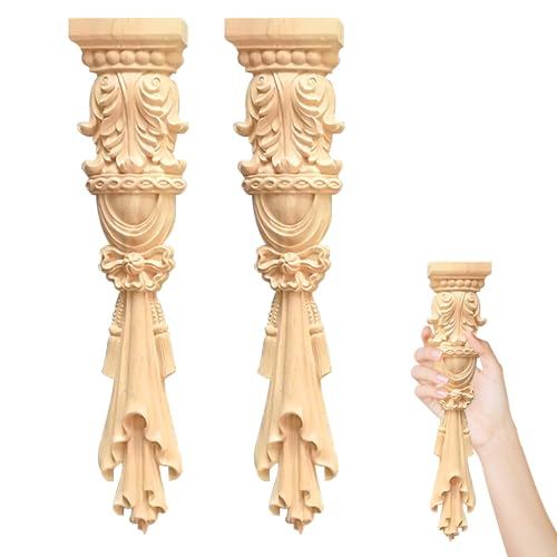 Sctmda Holzornamente für Möbel 2 Stück Holz Ornamente Ecke Onlay Zierleisten holz Applique Möbel Holzornamente Ornamente möbel barock style für Möbel Vintage Style Geschnitzte Möbel 30X6cm