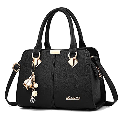 FANDARE Damen Handtasche Umhängetasche Frauen Schulterbeutel Shopper Tote Reise Henkeltasche Schulterriemen Abendtasche Citytasche Wasserdicht PU Leder Schwarz A