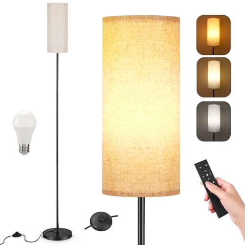 YICAIZI LED Stehlampe Wohnzimmer Dimmbar, 171.5cm Moderne Stehleuchte inklusive 12W E27 Glühbirne, 3 Farbtemperaturen, Grauer Lampenschirm, Fernbedienung und Fußschalte (Beige)
