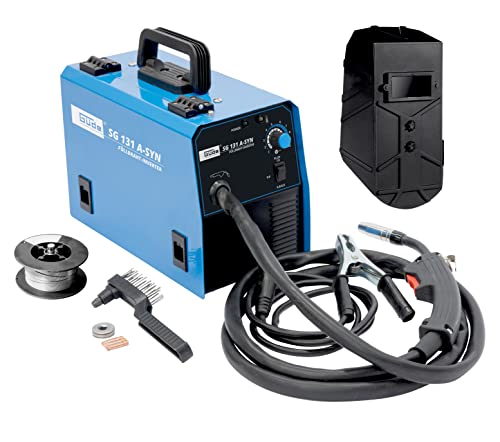 Güde 20079 Fülldraht-Schweißgerät SG 131 A-SYN (230 V, Inverter Technologie, für 9 mm Draht, max. Stromstärke 120 A, inkl. Schweißschild, Schlauchpaket, Fülldraht, Bürstenhammer und Ersatzdüsen)
