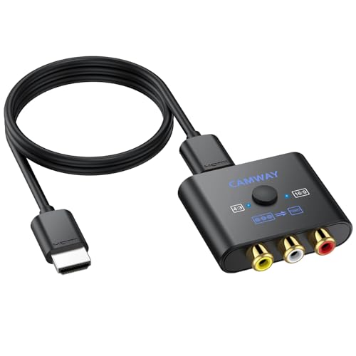 CAMWAY RCA auf HDMI Adapter, 16:9/4:3 Konvertierung 1080P Composite CVBS AV Cinch Video Audio Konverter mit 50CM HDMI Kabel, AV Adapter Unterstützt PAL/NTSC für Wii/PS1/PS2/N64/Xbox/DVD/VCR