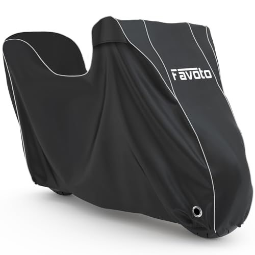 Favoto Motorradabdeckung Wasserdicht Motorrad Abdeckpane Outdoor 300D Oxford für Motorräder Elektroroller mit Topcase Trunk Koffer Reflektionsstreifen Schloss-Loch 245cmx105cmx130cm