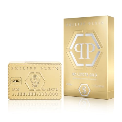 Philipp Plein – Eau de Parfum No Limits Gold 50 ml – Herrenparfüm – Holz- und Ambernoten – Ein kühner und opulenter Duft – Holziger Amber – Goldlackierter Glasflakon