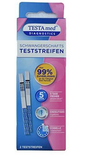 TESTA med DIAGNOSTICS Schwangerschaftstest Teststreifen 2 Stück, über 99% zuverlässig ab der Fälligkeit Ihrer Periode, eindeutiges Ergebnis innerhalb von 5 Minuten