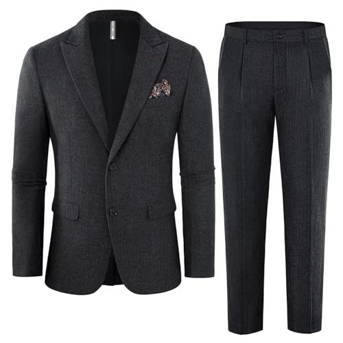 PJ PAUL JONES Herren Business Anzug Kombination 2 Teilig Sakko Hose Kerbkragen Set Dunkelgrau XL