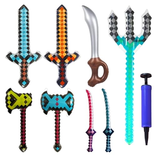 YYMT 8 Stück Aufblasbare Schwerter Set, Inflatable Schwert für Rollenspiele, Aufblasbare Spielzeugwaffen mit Pixel-Design für Piraten-Cosplay, Themenpartys, Karneval, Halloween & Poolpartys