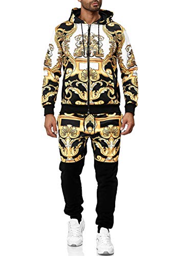 C-IN-C Luxuriöses Herren-Trainingsanzug mit Barock-Print – Kapuzenjacke mit Reißverschluss + Jogginghose, modisch & bequem, atmungsaktiv, Streetwear-Stil