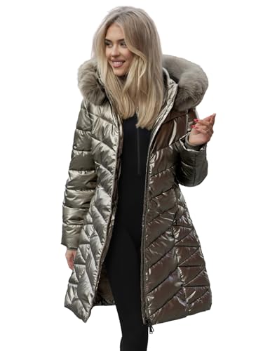 OZONEE Damen Winterjacke Jacke Winter Farbvarianten Übergangsjacke Warm Bomberjacke Steppjacke Wintermantel Daunenjacke Leichte Outdoor Puffer Jacket Übergangs 777/1464K/403 GOLD L