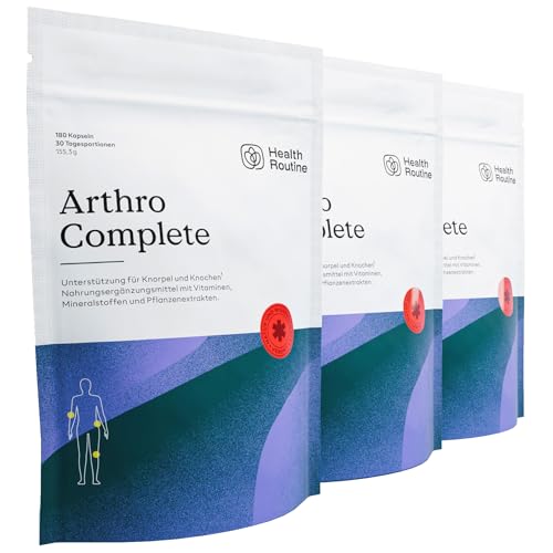 Health Routine Arthro Complete – Glucosamin Chondroitin Hochdosiert – 3er Pack – MSM, Kollagen, Hyaluronsäure, Curcumin & Boswellia – Gelenkkapseln für Knorpelaufbau, Gelenke, Knochen & Beweglichkeit