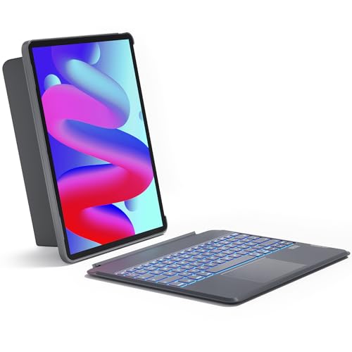 Inateck Tastatur Hülle Kompatibel mit iPad Air 13 Zoll (2025/2024),ipad Pro 12.9 Zoll 6/5/4/3 Gen,Hoch-/Querformat Ständer,Abnehmbare Touchpad mit 7-Farbiger Hintergrundbeleuchtung,QWERTZ,KB04118
