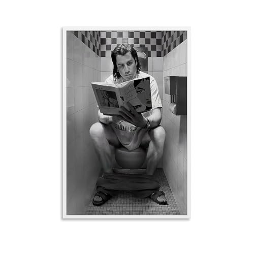 Pulp Movie Posters Fiction Lustiges Badezimmer Vincent Vega Auf Der Toilette Badezimmer Poster Für Zimmer, Ästhetische Leinwand-Wandkunst, Schlafzimmer-Dekor Poster 12x18inch(30x45cm)