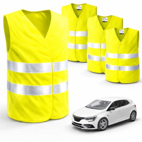 autogadget 4X Stück Warnwesten Auto gelb 2026 gemäß ISO20471 - PKW & LKW Sicherheitswesten für Sicherheit im StVO - Autozubehör