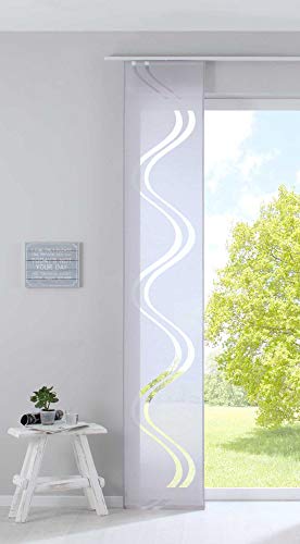 Gardinenbox Flächenvorhang Schiebegardine HxB 245x45 cm Grau Ausbrenner Qualität modern mit Wellen Muster transparent Paneelwagen Beschwerungsstange, 20190418