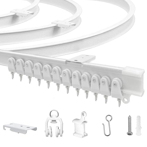 JIHXYER Flexible Vorhangschiene 3 M (9,8 ft), Gebogen, PVC, Metall, Kunststoff und Edelstahl, Weiß, für Deckenmontage